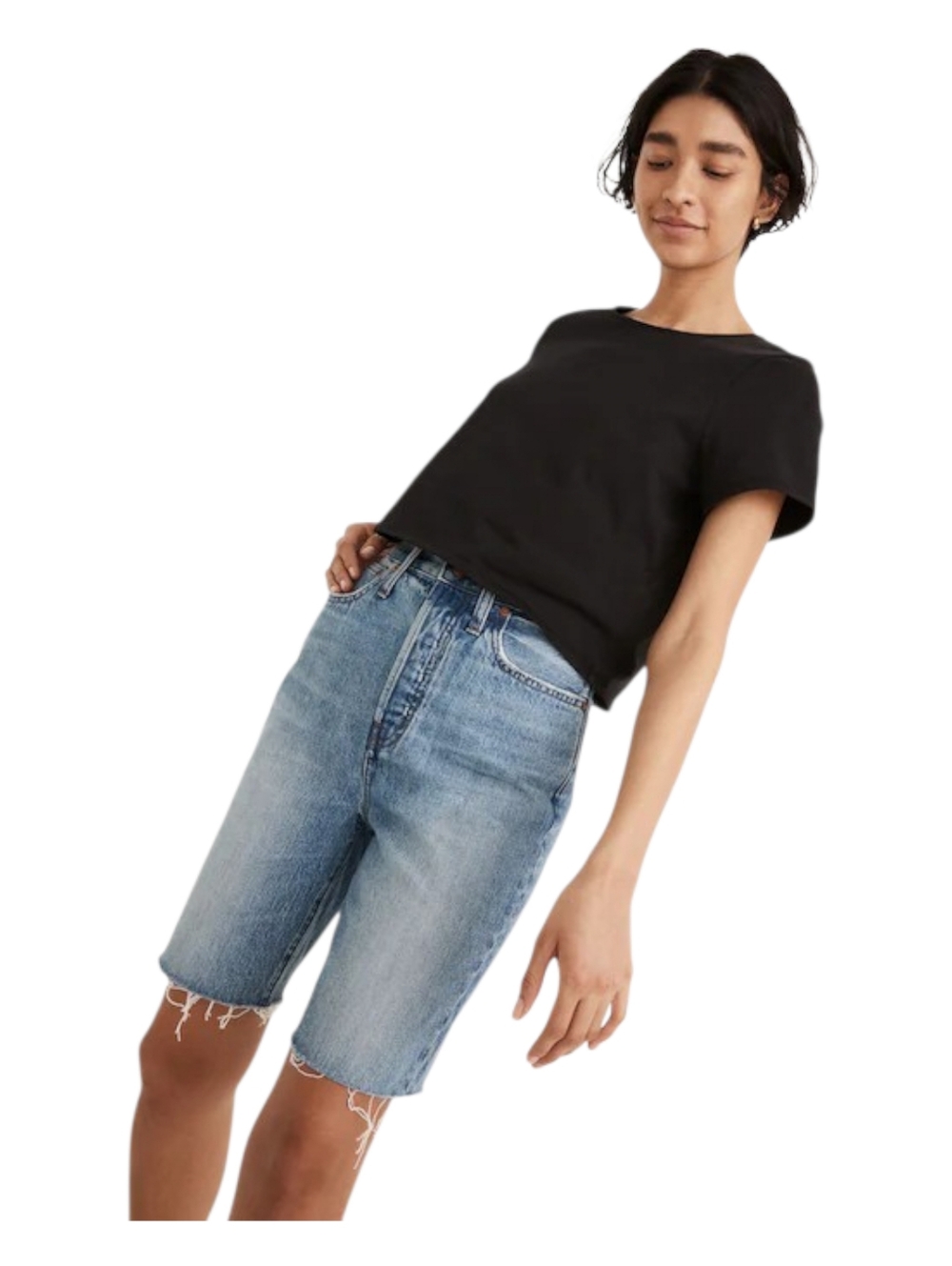 Madewell NWT High Rise Long Denim Shorts Size 31 Blue
